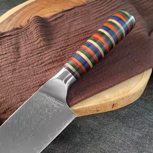 Couteau Nakiri miniature à motif Damas, manche en résine colorée, petit couteau à légumes tranchant pour restaurant et cuisine domestique - Product Image 5