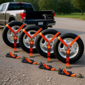 Correas para Neumáticos Tipo Lazo de 2 x 120 Pulgadas, Naranja, de Nailon con Gancho Plano, Kit de Amarre para Automóvil, Carga de Trabajo de 5512 Libras - Product Image 2