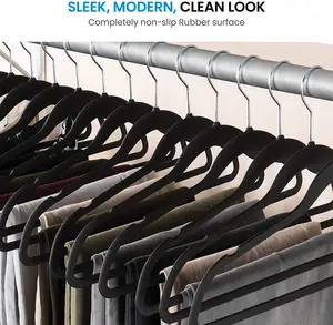 Strong Durable 25 Pack Black Non Slip Rubber Coated <strong>Velvet</strong> Slim Garment Clothes Hangers - Product Image 6