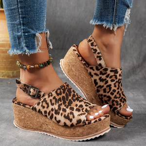 Sandales romaines compensées à plateforme pour femmes, imprimé léopard, nouvelle collection été européenne et américaine - Product Image 6