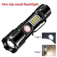 Mini lampe torche laser blanche rechargeable par USB, zoom télescopique, clip stylo, lumière latérale LED rouge bleue chaude, alliage d'aluminium