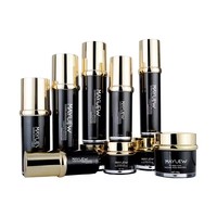 Ensemble de flacons pompe cylindriques en PMMA noir personnalisés de luxe 50g 100ml 120ml et pots à crème avec impression sérigraphique pour lotion, crème, tonique