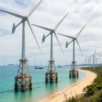 Éolienne à faible vitesse 200 kW, 3 pales, horizontale, diamètre du rotor 22 m, triphasée 400 V AC