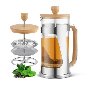 Cafetière à presse française en verre borosilicaté haut de gamme avec couvercle en bambou - Product Image 2