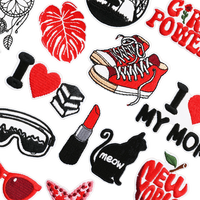Patch en feutre non tissé brodé thermocollant personnalisable, motif amusant rouge et noir, en forme de cœur, pour vêtements, sacs et chapeaux