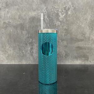 1 Pack Custom logo 23oz Stainless Steel Metallic Diamond Holographic studded Durian Skinny Straight Tumbler with <b>Slide</b> Lid - Product Image 2