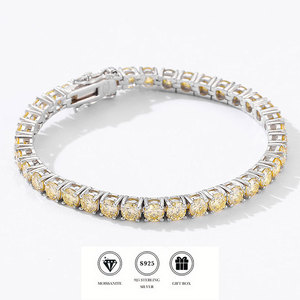 Bracelet tennis en argent S925 plaqué rhodium avec moissanite jaune vif, pierres de 4,0 mm, 16-19 cm - Product Image 1