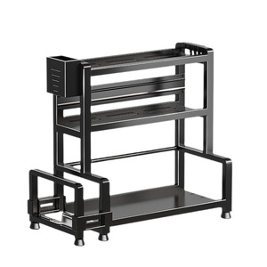 Étagère à épices multi-niveaux pour cuisine avec porte-couteaux, porte-baguettes, planche à découper et support pour couvercles, en acier au carbone, pliable, pour comptoir - Product Image 4