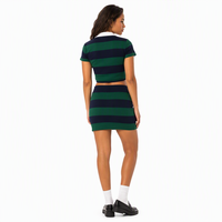 Setelan Baju Polo dan Rok Wanita Bergaris Buatan Khusus UAE, Dua Potong, Atasan Polo Pendek Lengan Pendek Bahan Polyester Rayon, Pakaian Musim Panas Grosir