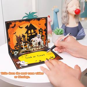 Nueva Tarjeta <span class=keywords><strong>de</strong></span> Felicitación <span class=keywords><strong>de</strong></span> Halloween con Diseño <span class=keywords><strong>de</strong></span> <span class=keywords><strong>Casa</strong></span> Embrujada <span class=keywords><strong>de</strong></span> Calabazas 3D, Hecha a Mano, Impresa con UV, Origen Zhejiang, Regalo Festivo, Invitación - Product Image 2