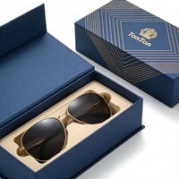 Boîte magnétique personnalisée et boîte cadeau bleue pour lunettes de soleil, impression couleur sur papier bleu