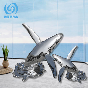 Escultura de ballena plateada electrochapada en resina de Europa y América, decoración artística moderna para el hogar, decoración para la sala de estar - Product Image 4