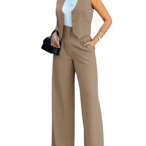 Bộ trang phục hai mảnh thiết kế mới nhất dành cho nữ, bộ vest công sở nữ, áo gile và quần ống rộng, bộ đồ hai mảnh cho nữ - Product Image 5