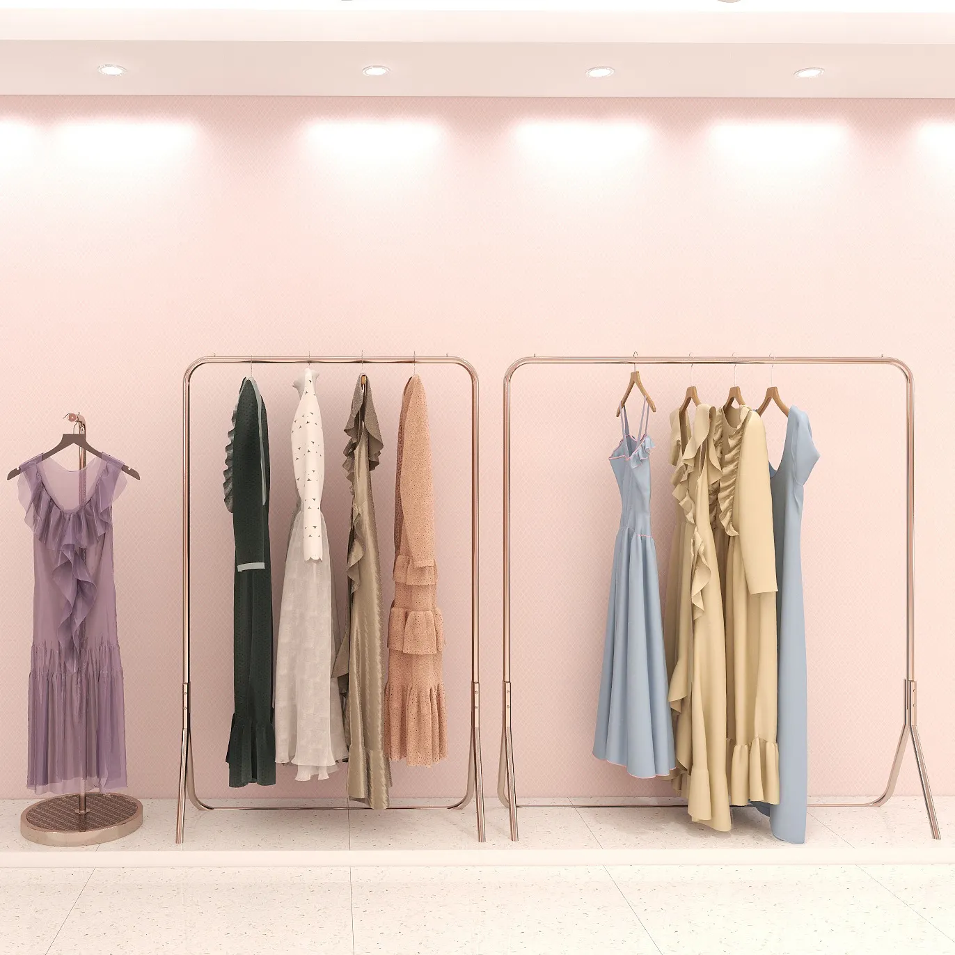 Shopping mall clothing store display rack double layer golden women's clothing store hanging clothes rack