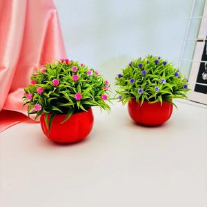Plante artificielle en pot Baby's Breath, hauteur 12 cm, pot rouge, fleur en soie, bonsaï pour décoration de mariage, arrangement extérieur - Product Image 3