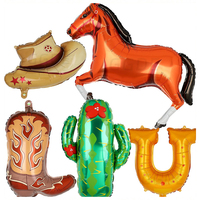 Set de Globos de Mylar con Forma de Caballero Vaquero del Oeste, Botas, Sombrero y Caballo para Fiestas Temáticas