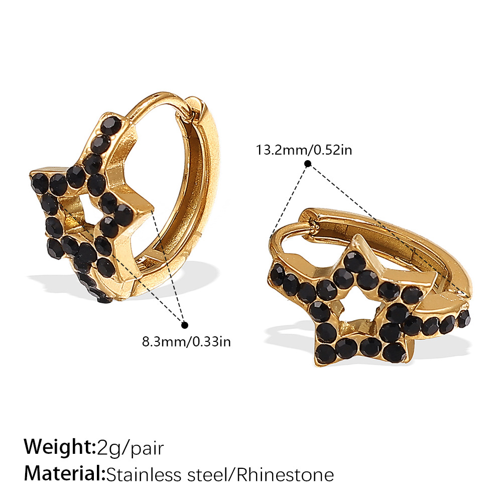 EH1089BKG Pendientes de aro de oro con diamantes negros