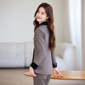 Women's Autumn Color Blocked Suit Set Solid Color Polyester Anti-Wrinkle Professional Casual Wear - Product Image 4
