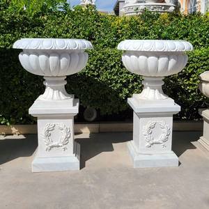 Pots <span class=keywords><strong>de</strong></span> fleurs ronds en pierre <span class=keywords><strong>de</strong></span> marbre blanc, grand jardin, décor extérieur - Product Image 4