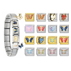 Charm Italiano Personalizado con Forma de Mariposa al por Mayor, Brazalete Italiano de Acero Inoxidable de 9 mm, Joyería de Moda para Hacer Manualidades, Regalo DIY - Product Image 1