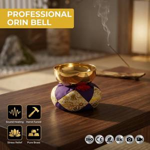 Cuenco tibetano japonés Orin hecho a mano de latón, campana de altar budista redonda para meditación zen, sanación por sonido, venta al por mayor - Product Image 6