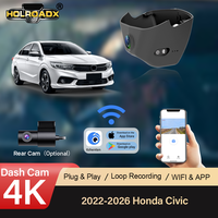 Pour Honda Civic 4G : Dashcam avant 2K, arrière 1080p, style OEM, enregistrement en boucle automatique, vision nocturne, enregistreur vidéo Plug & Play 2022-2026