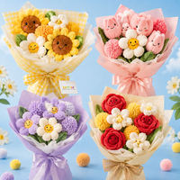 Bouquet de fleurs en peluche à carreaux artisanal, tournesol, rose, tulipe, marguerite colorés