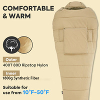 Sac de couchage momie personnalisé en nylon Ripstop 40D, fermeture éclair à accès thoracique, 3 saisons, OEM ODM, pour le camping, la randonnée et le trekking en extérieur