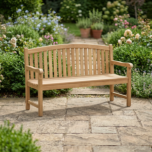 Banc de jardin en teck massif de qualité supérieure avec dossier incurvé, canapé deux places pour patio, chaise de parc - Product Image 2