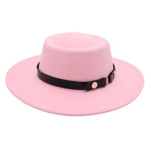 Chapeau Fedora d'hiver européen chaud couleur unie à grand bord en feutre chapeau de Jazz haut plat style rétro pour femmes en polyester/coton tissu - Product Image 6