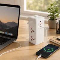 Multiprise verticale Schuko UE personnalisée avec logo, charge rapide USB-C PD, affichage numérique du compteur de puissance, 2m
