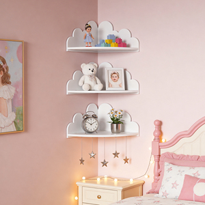 Cloud Corner <b>Wall</b> <b>Shelf</b> Wooden <b>Wall</b> <b>Mounted</b> Storage Rack 90 Degree Display <b>Shelf</b> for Nursery Bedroom - Product Image 5