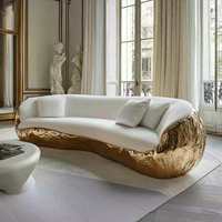 IDAO Meubles de salon italiens de luxe - Canapé en cuir minimaliste, design moderne pour villa, modèle de luxe avec feuille d'or