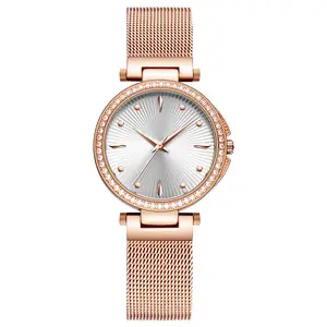 Wholesale Female Ladies Thin Full Diamond Classic Women Dress Mesh Belt Watches Stainless Steel Custom Quartz Watch Supplier