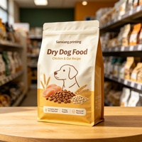 Sachets plats professionnels personnalisés en BOPP/Nylon, résistants à l'humidité, réutilisables, à fond plat, avec fermeture éclair latérale, pour aliments pour animaux de compagnie, pour la vente au détail