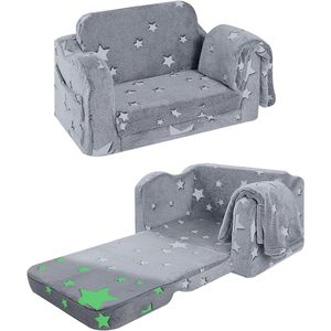 Canapé pliable pour enfants en velours gris avec étoiles, coussin moelleux pour la sieste et les jeux des enfants de 2 ans et plus - Product Image 5