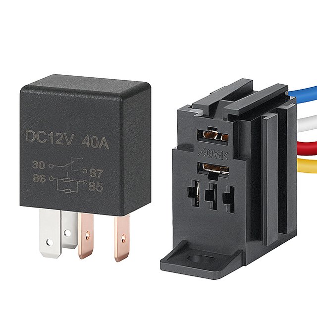 JD1213-4PIN Universal SPST 12V/24V DC Mini 4 Pin Car Auto Relay 40A High Electrical Conductivity Relay Socket for Car Motor