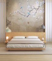 Lit tatami en bois au design moderne, lit flottant à plateforme basse de style japonais, taille double, queen, king