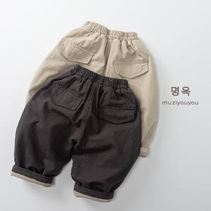 Pantalons pour bébé en coton pour enfants, doublés de polaire, pantalons épais, style coréen pour garçons, pantalons amples décontractés et chauds, pantalons larges pour bébé - Product Image 2