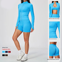 Ensemble de yoga et fitness pour femme : Veste à col mandarin et tenue d'entraînement taille haute effet push-up en Spandex/Nylon