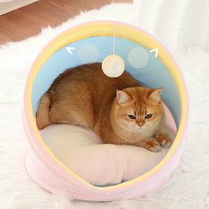 Casa y <span class=keywords><strong>Cueva</strong></span> Plegable para Gatos de Interior con Colchoneta Desmontable, Cama Acogedora Tipo Tienda de Campaña - Product Image 5