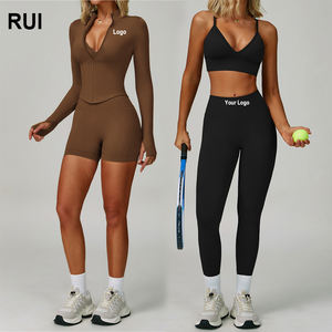 RUIQUWIN OEM Venta al por mayor Deportes Traje de yoga sin costuras Espalda cruzada Sujetador deportivo Fitness Pantalones de yoga Ropa ajustada para mujeres - Product Image 1