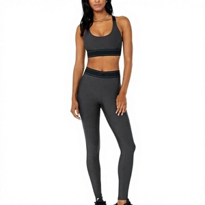 Women's HI-WEAR SPORTS 2-Piece Yoga Workout <b>Set</b> Breathable Quick-Dry Spandex/Cotton Sporty Leggings & Top Black - Product Image 1