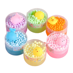 CHENXI Slime interactif pour fêtes, pot double couche, pâte à modeler et slime, 6 couleurs, mignonnes boules anti-stress en mousse animaux, 100% sûr - Product Image 1