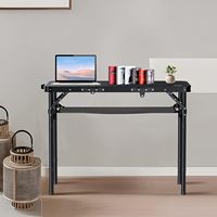 PIOEN Table de camping pliante en aluminium de 3 pieds 3 hauteurs réglables Portable Table de pique-nique extérieure de 27.1 pouces BBQ d'arrière-cour, noir pur