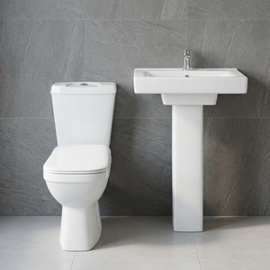 Ensemble WC et lavabo sur pied en céramique blanche moderne à double chasse simple pour hôtels, cuisines, salles de bain, sanitaires et bidets - Product Image 3