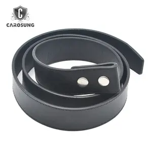 Carosung Custom Black Belt Strap Snap On Button Split Leather Belts Without Buckle in 38mm