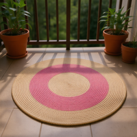 Woven Polyester Rug Carpet Handmade Braided Mat Mediterranean Style Waterproof Non-Slip Eco-Friendly for Living Room Area
