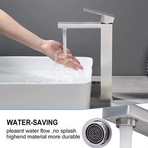 Grifo Cuadrado Alto <span class=keywords><strong>de</strong></span> Acero Inoxidable 304 con Acabado Negro Cepillado, Montado en Cubierta, para Lavabo, Mezclador <span class=keywords><strong>de</strong></span> Agua Fría y Caliente para Baño - Product Image 4
