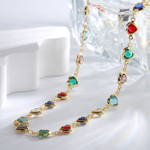 สร้อยคอรูปหัวใจประดับเพชร CZ สีสันสดใสสำหรับผู้หญิง โซ่โลหะผสม สไตล์หวานเท่ เครื่องประดับแฟชั่นอินเทรนด์สำหรับฤดูร้อน - Product Image 1
